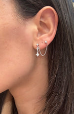 Orecchino doppio buco in argento 925 con zirconi