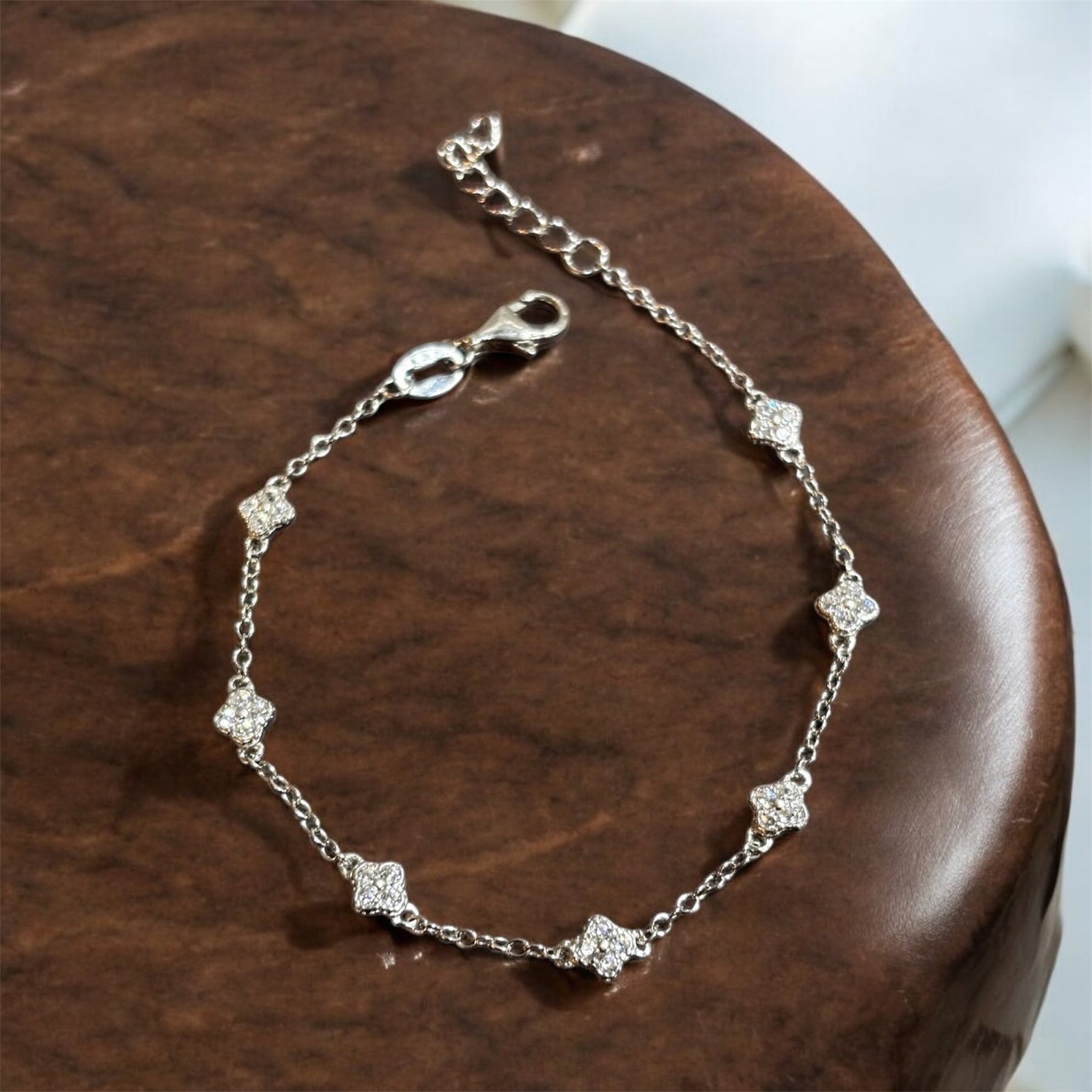 Bracciale quadrifogli 7 fiori con zirconi in argento 925 - SIddharta