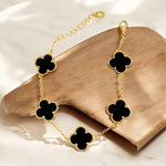 Bracciale quadrifoglio 5 fiori S dorato con onice in argento 925 - SIddharta