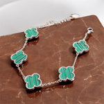 Bracciale quadrifoglio 5 fiori S malachite in argento 925 - SIddharta