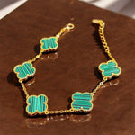 Bracciale quadrifoglio S oro e malachite in argento 925 - SIddharta