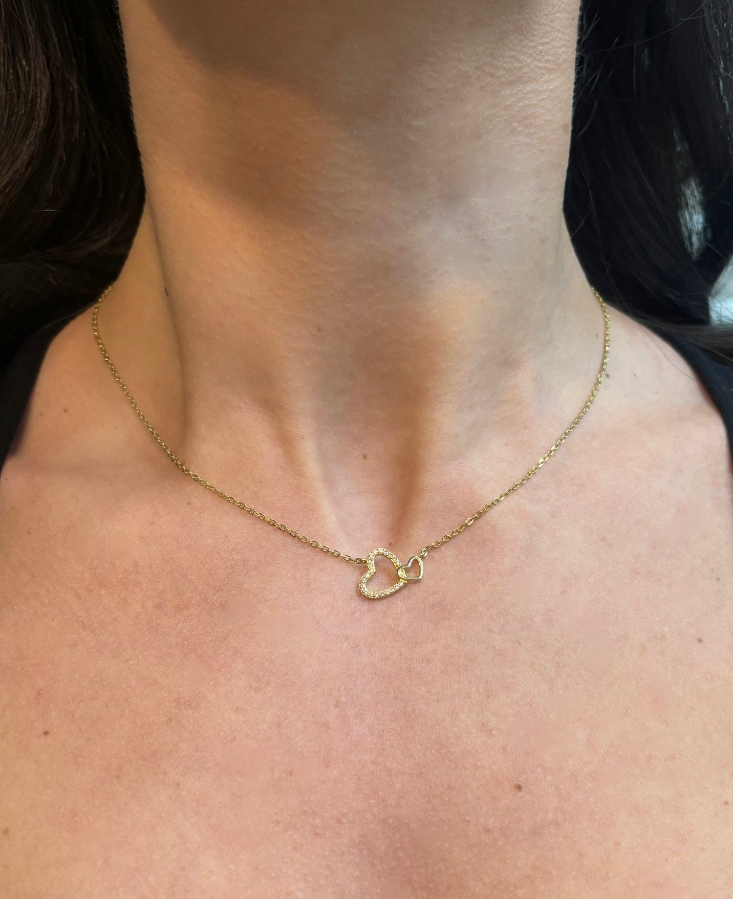 Collana doppio cuore oro in argento 925 con zirconi