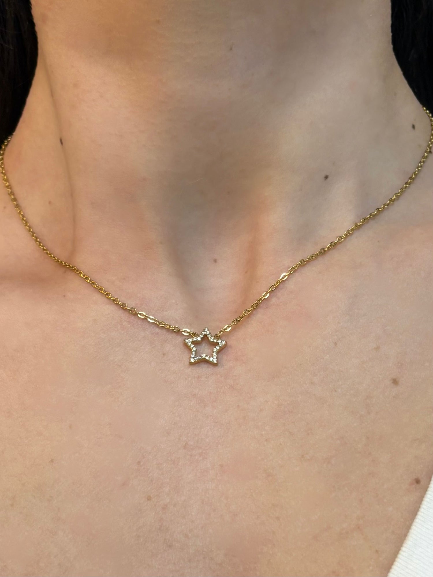 Collana stella oro  com zirconi in acciaio inossidabile