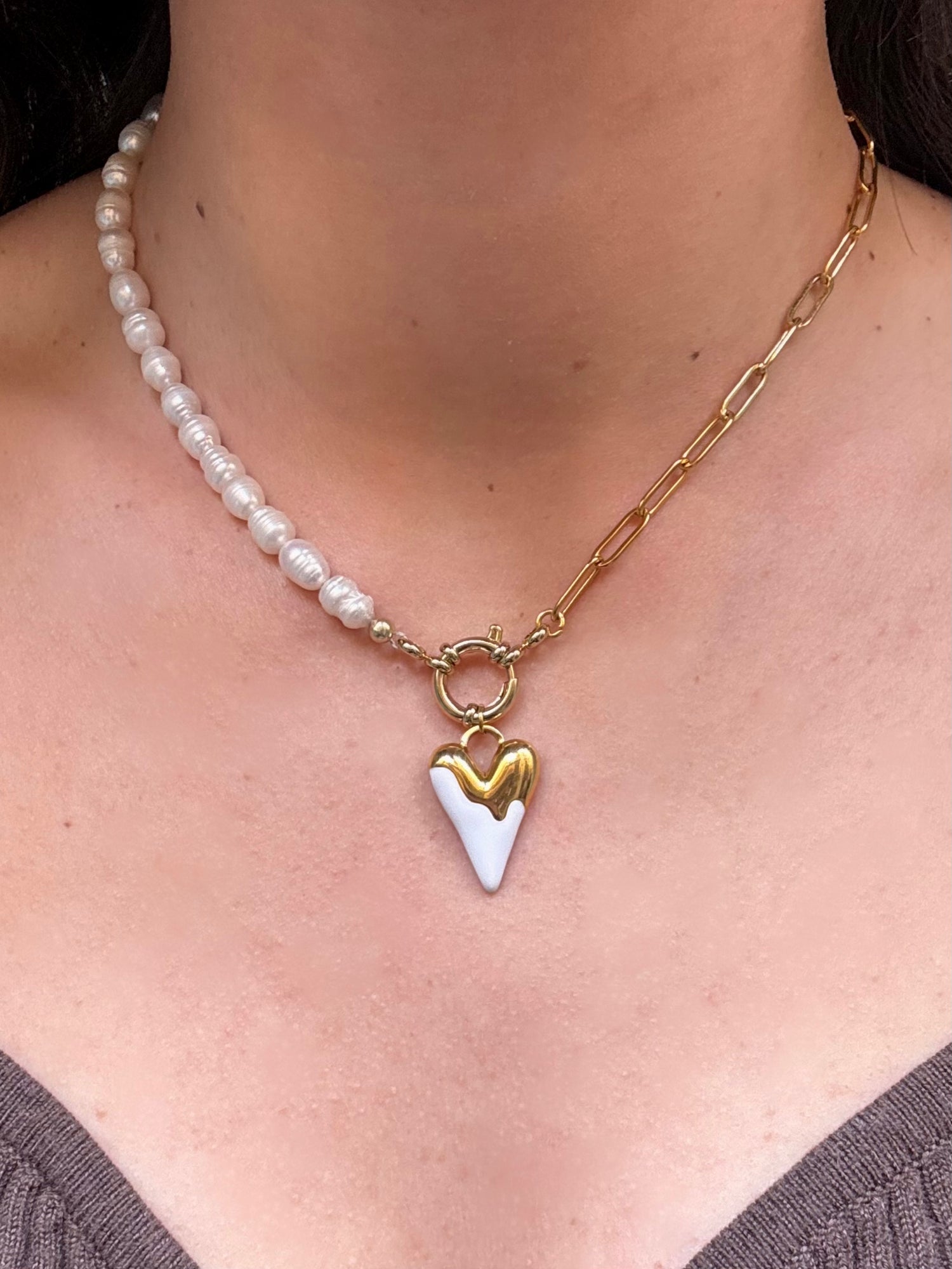 Collana beauty con cuore bianco oro in acciaio inossidabile