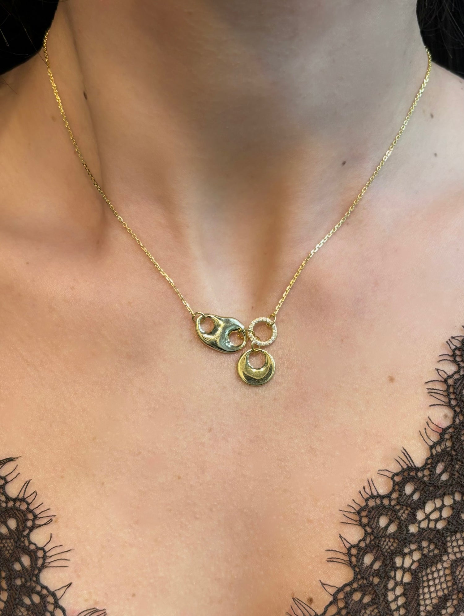 Collana graffetta oro  in argento 925 con zirconi