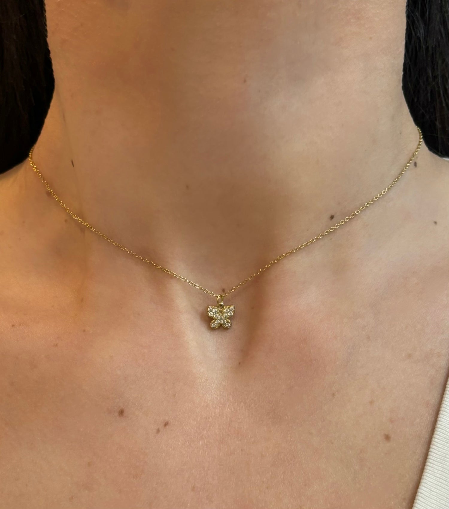 Collana farfalla oro con zirconi in acciaio inossidabile