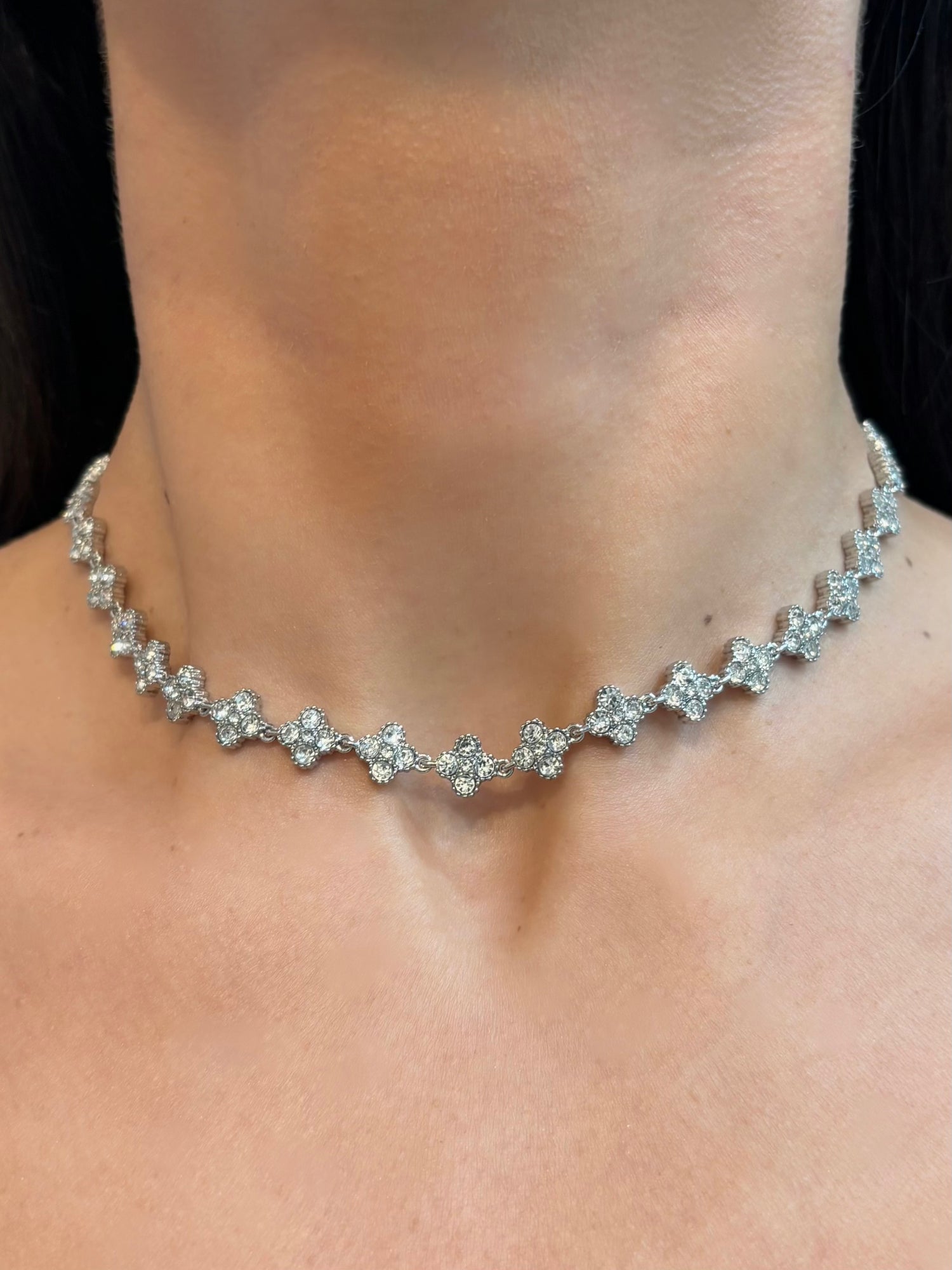 Collana tennis quadrifoglio in acciaio inossidabile