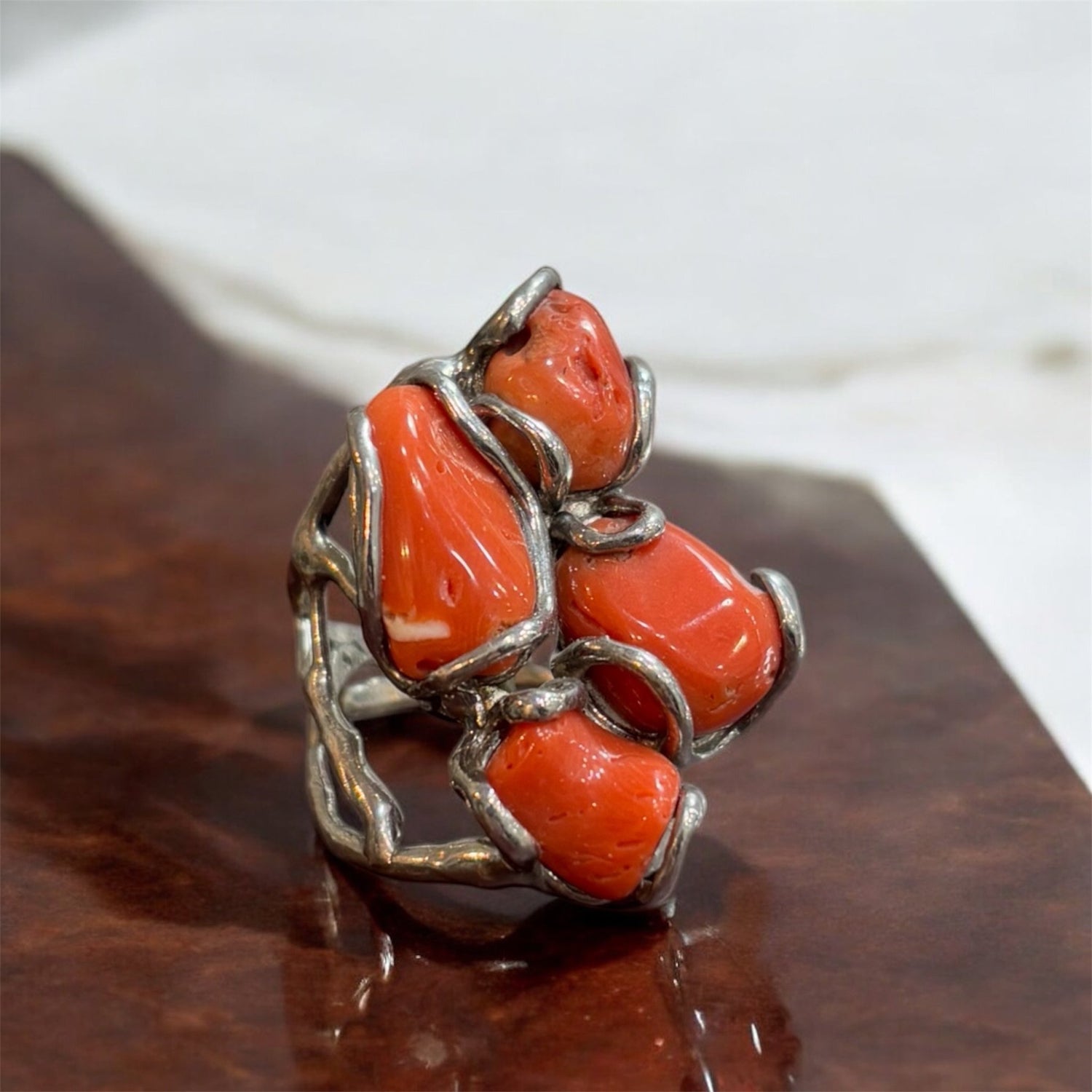 Anello corallo in argento 925 - SIddharta
