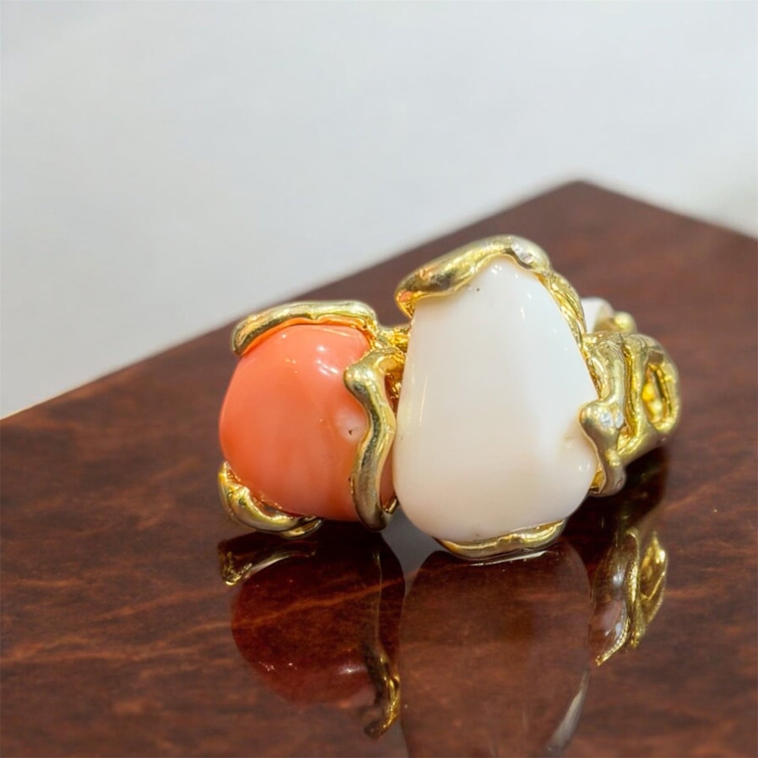 Anello corallo rosa oro in argento 925 - SIddharta