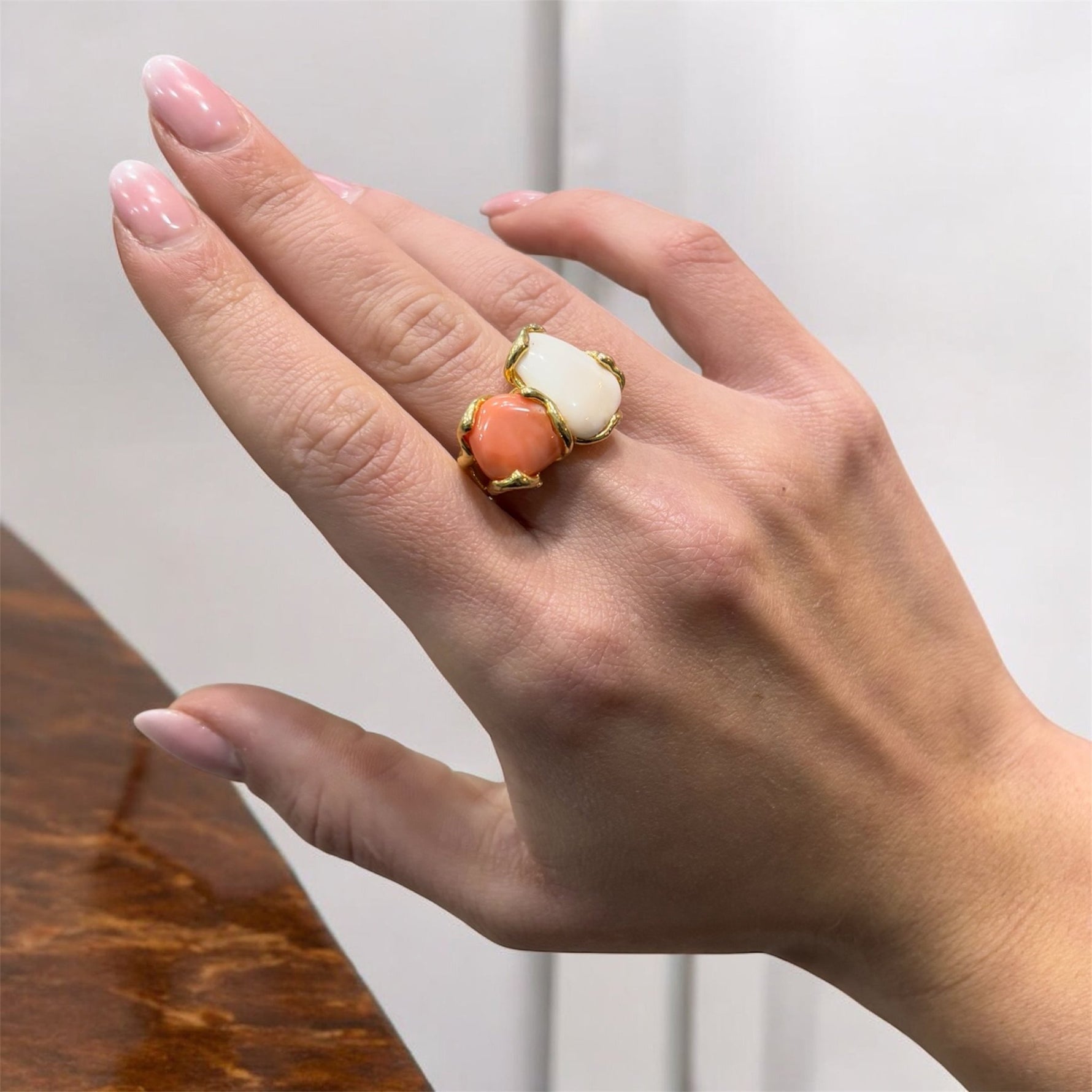 Anello corallo rosa oro in argento 925 - SIddharta