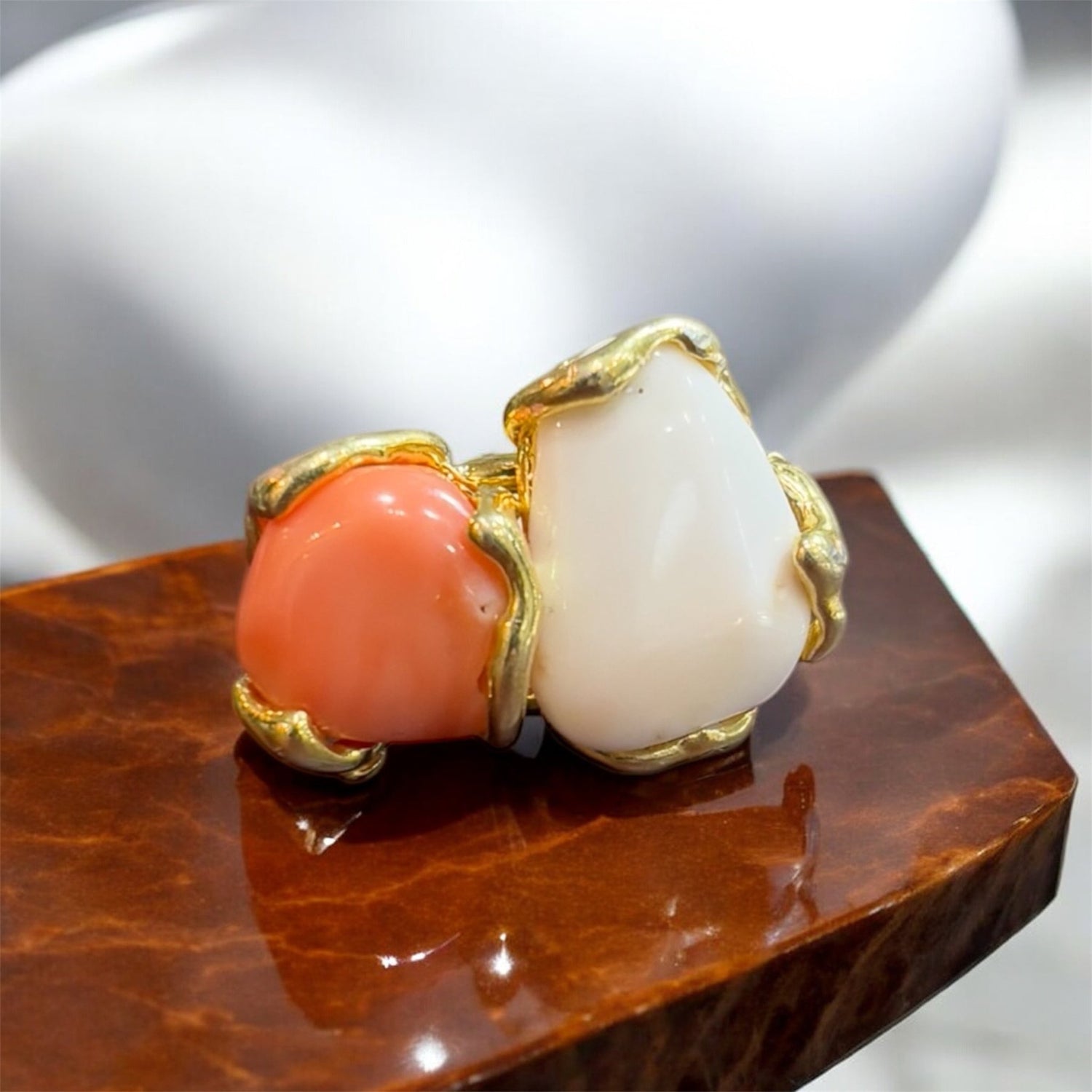 Anello corallo rosa oro in argento 925 - SIddharta