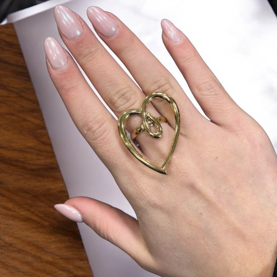 Anello cuore big oro in acciaio inossidabile - SIddharta