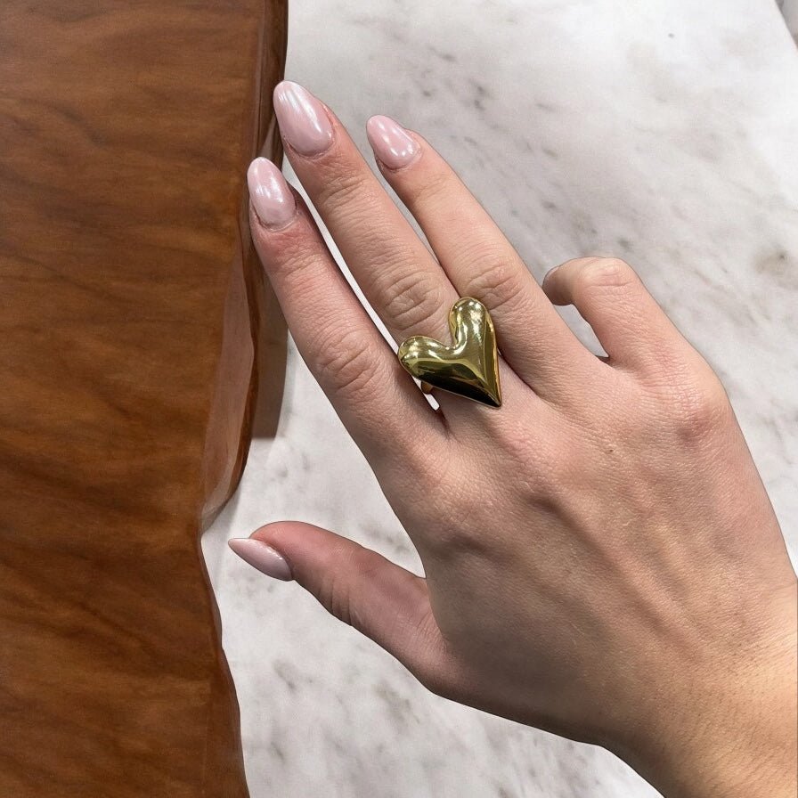 Anello cuore bombato oro in acciaio inossidabile - SIddharta