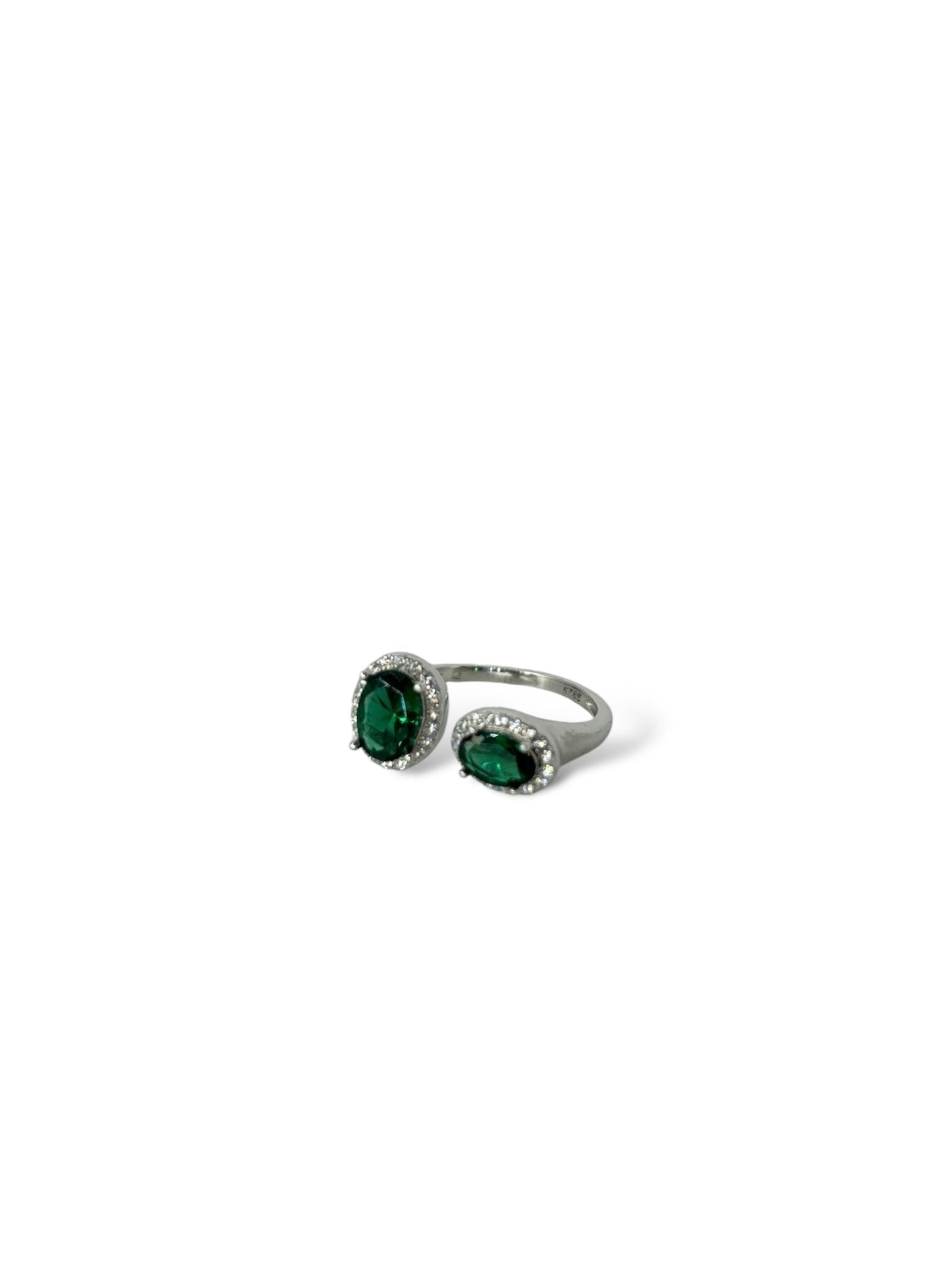 Anello doppio zircone verde argento 925 - SIddharta
