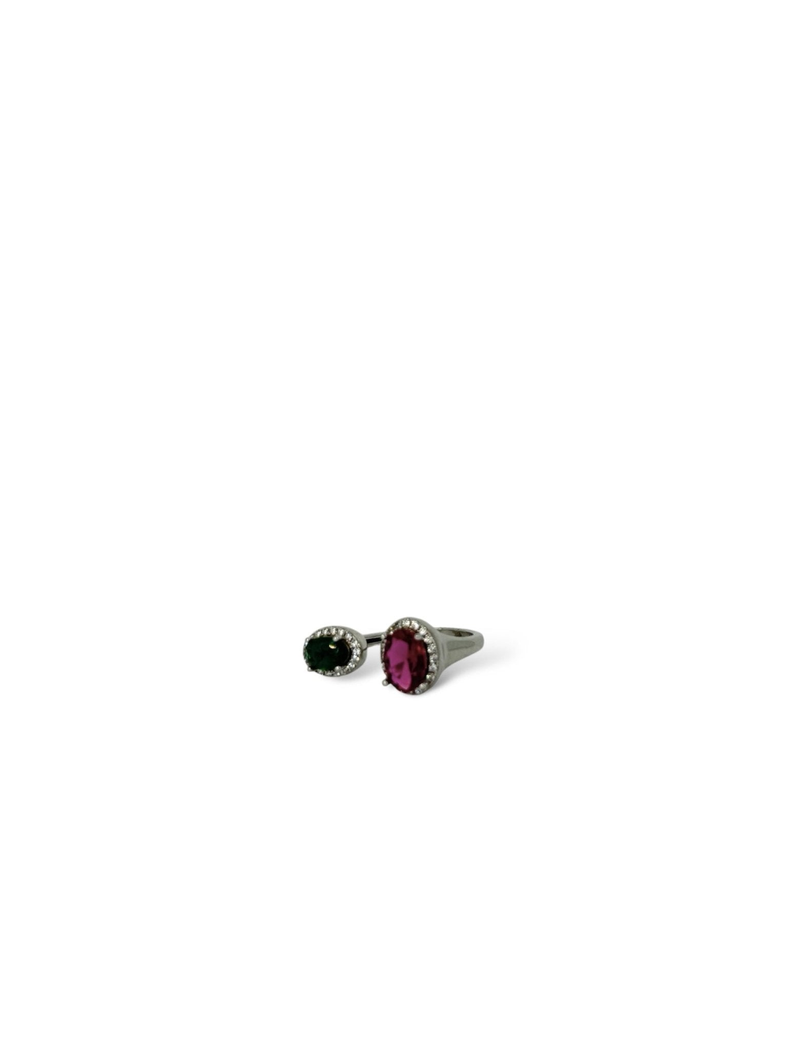 Anello doppio zircone verde e rosa argento 925 - SIddharta