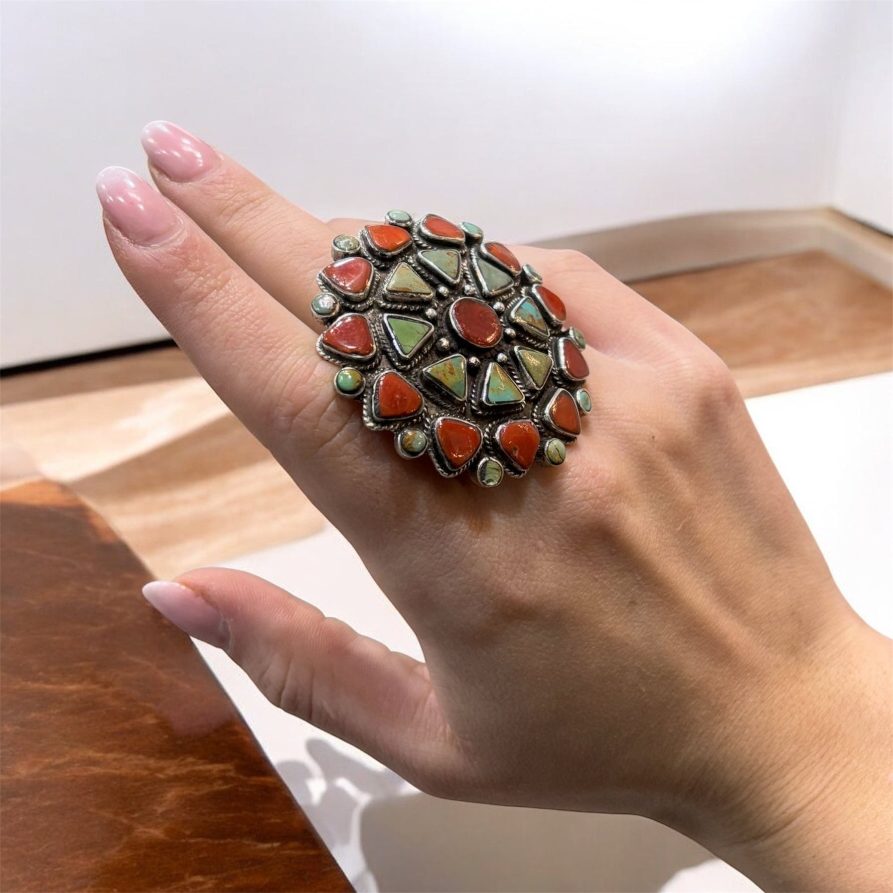 Anello etnico turchese e corallo - SIddharta