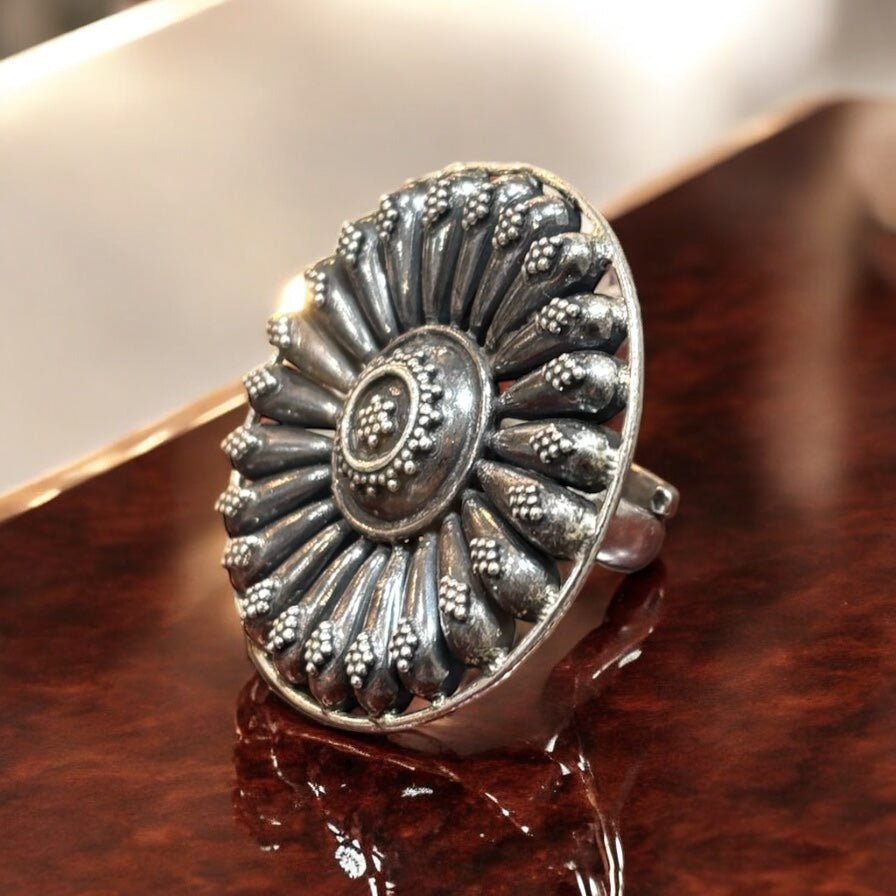 Anello fiore etnico in argento 925 - SIddharta