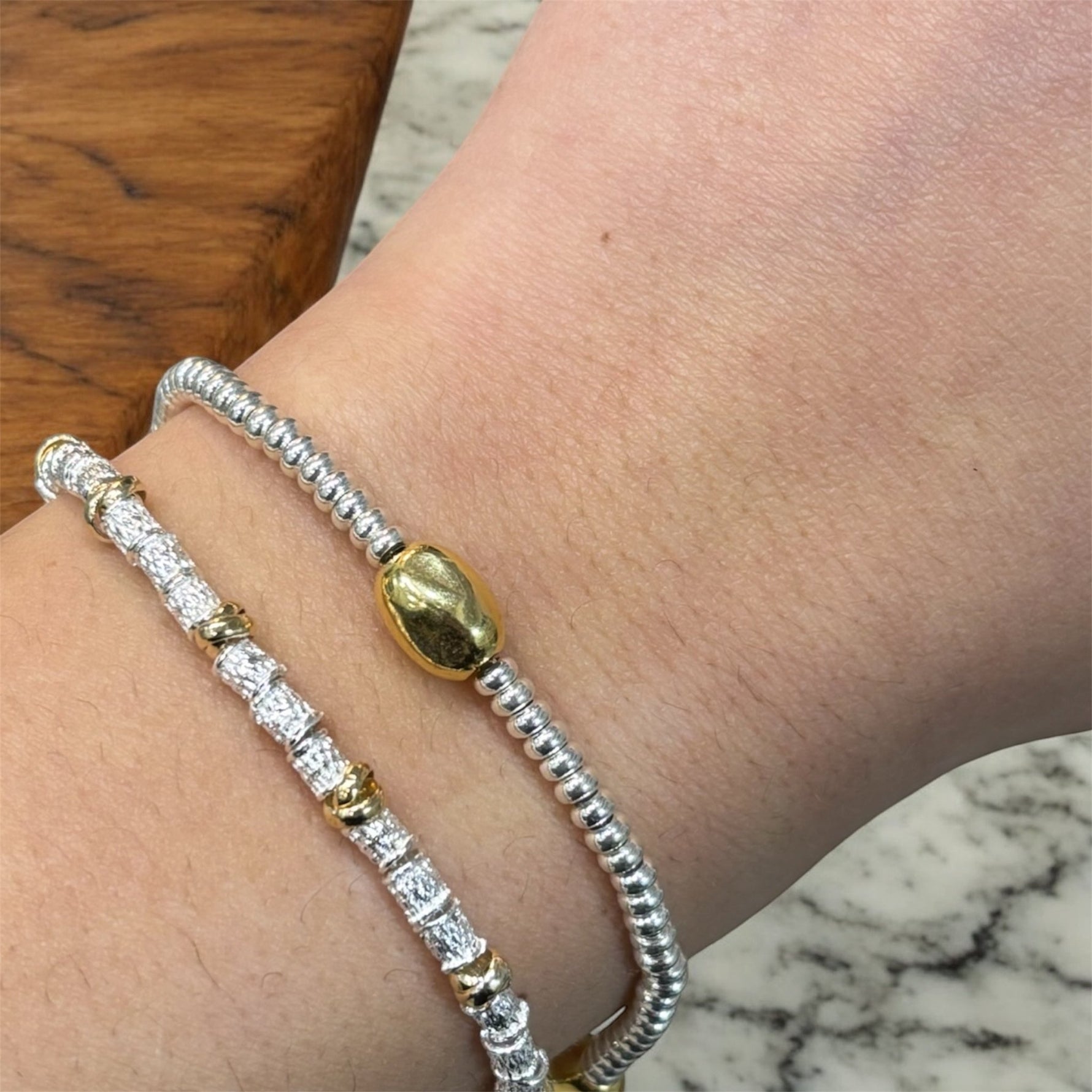 Bracciale Armonia in argento 925 con pepite dorate - SIddharta