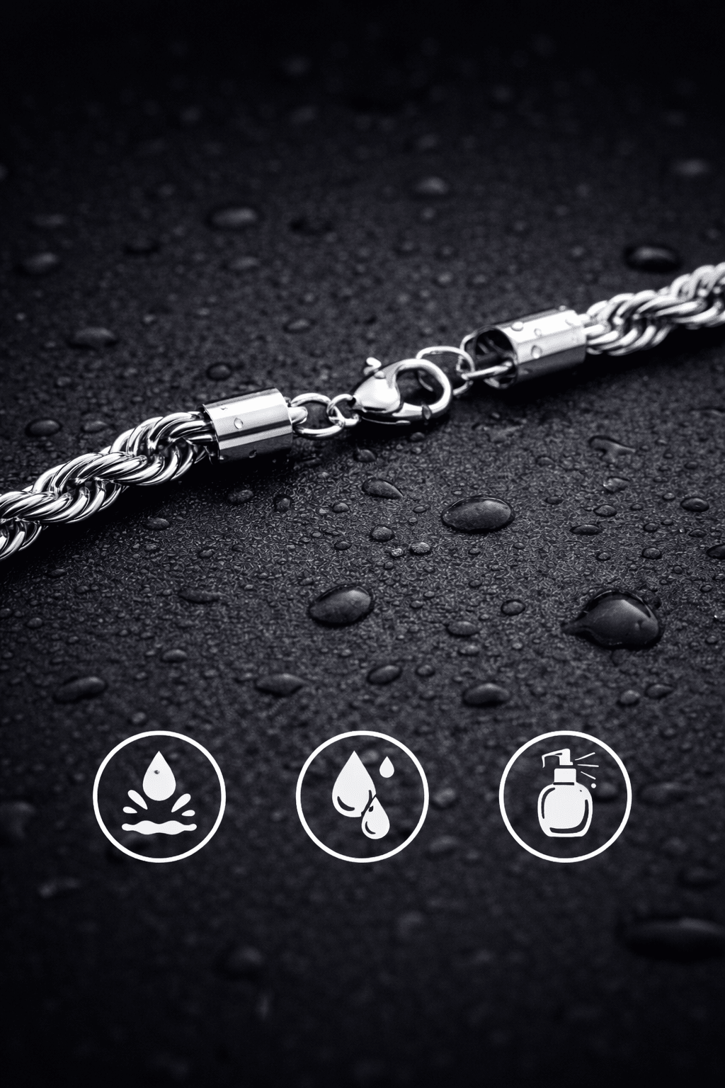 Bracciale Corda Uomo Color Argento in Acciaio Inossidabile 316L – Catena Intrecciata Resistente all’Acqua - SIddharta