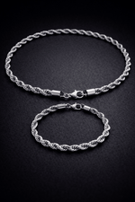 Bracciale Corda Uomo Color Argento in Acciaio Inossidabile 316L – Catena Intrecciata Resistente all’Acqua - SIddharta