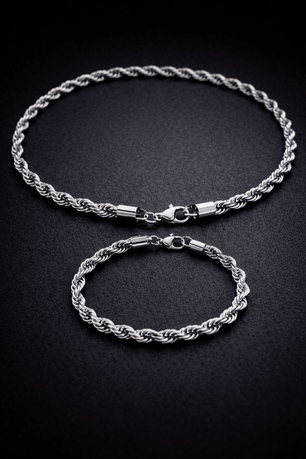 Bracciale Corda Uomo Color Argento in Acciaio Inossidabile 316L – Catena Intrecciata Resistente all’Acqua - SIddharta