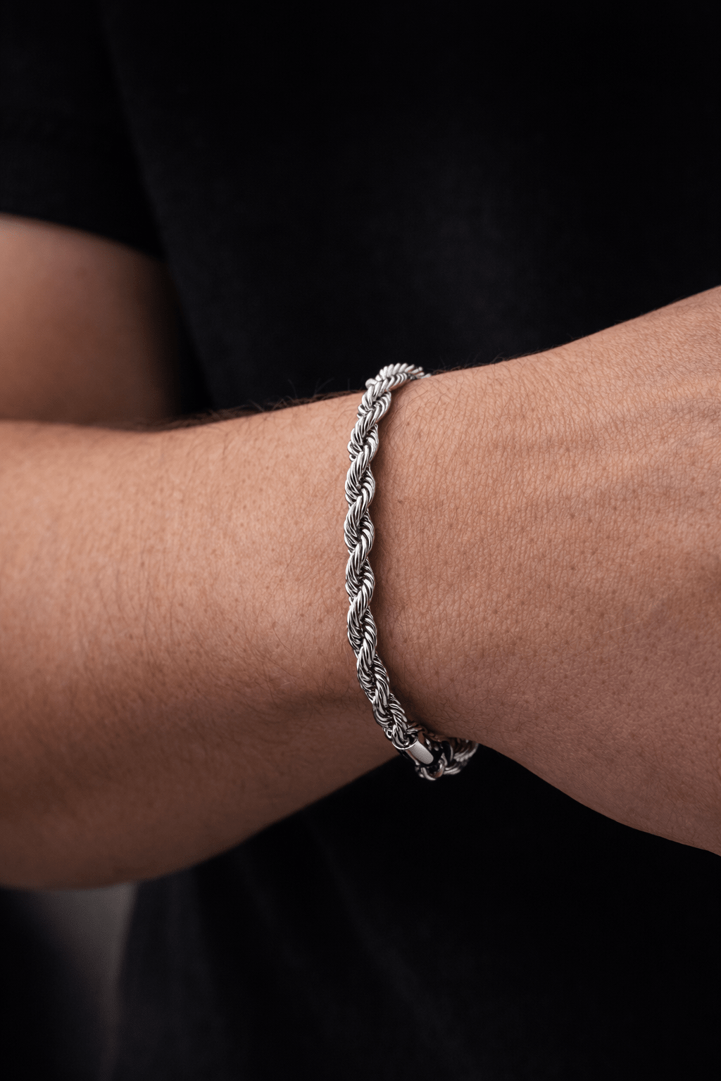 Bracciale Corda Uomo Color Argento in Acciaio Inossidabile 316L – Catena Intrecciata Resistente all’Acqua - SIddharta