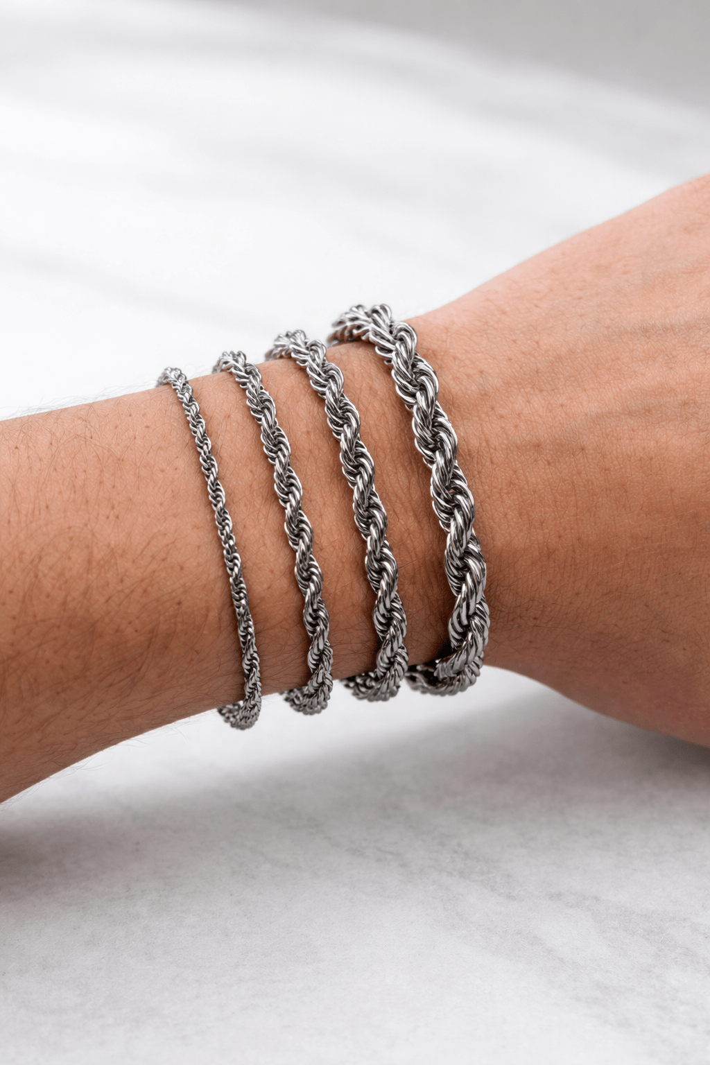 Bracciale Corda Uomo Color Argento in Acciaio Inossidabile 316L – Catena Intrecciata Resistente all’Acqua - SIddharta