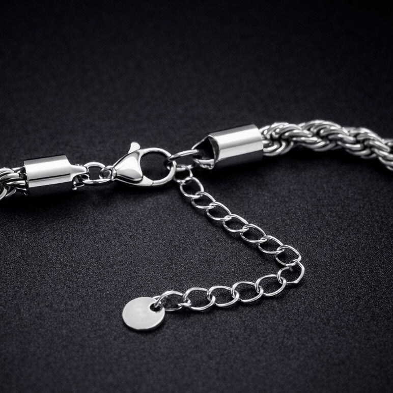 Bracciale Corda Uomo Color Argento in Acciaio Inossidabile 316L – Catena Intrecciata Resistente all’Acqua - SIddharta