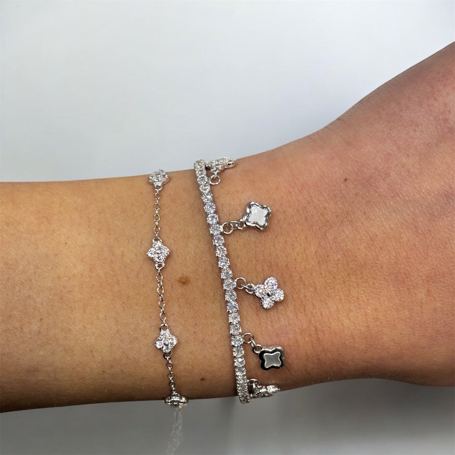 Bracciale quadrifogli 7 fiori con zirconi in argento 925 - SIddharta
