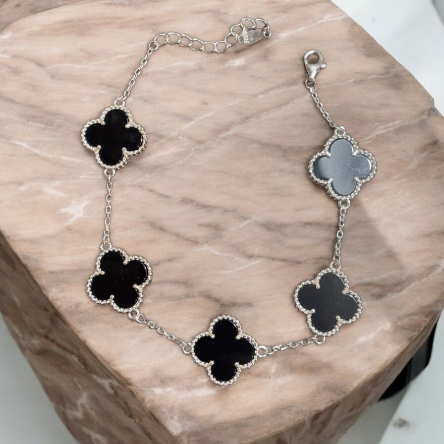 Bracciale quadrifogli big nero in argento 925 - SIddharta
