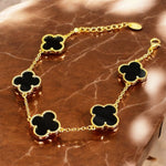 Bracciale quadrifoglio 5 fiori S dorato con onice in argento 925 - SIddharta