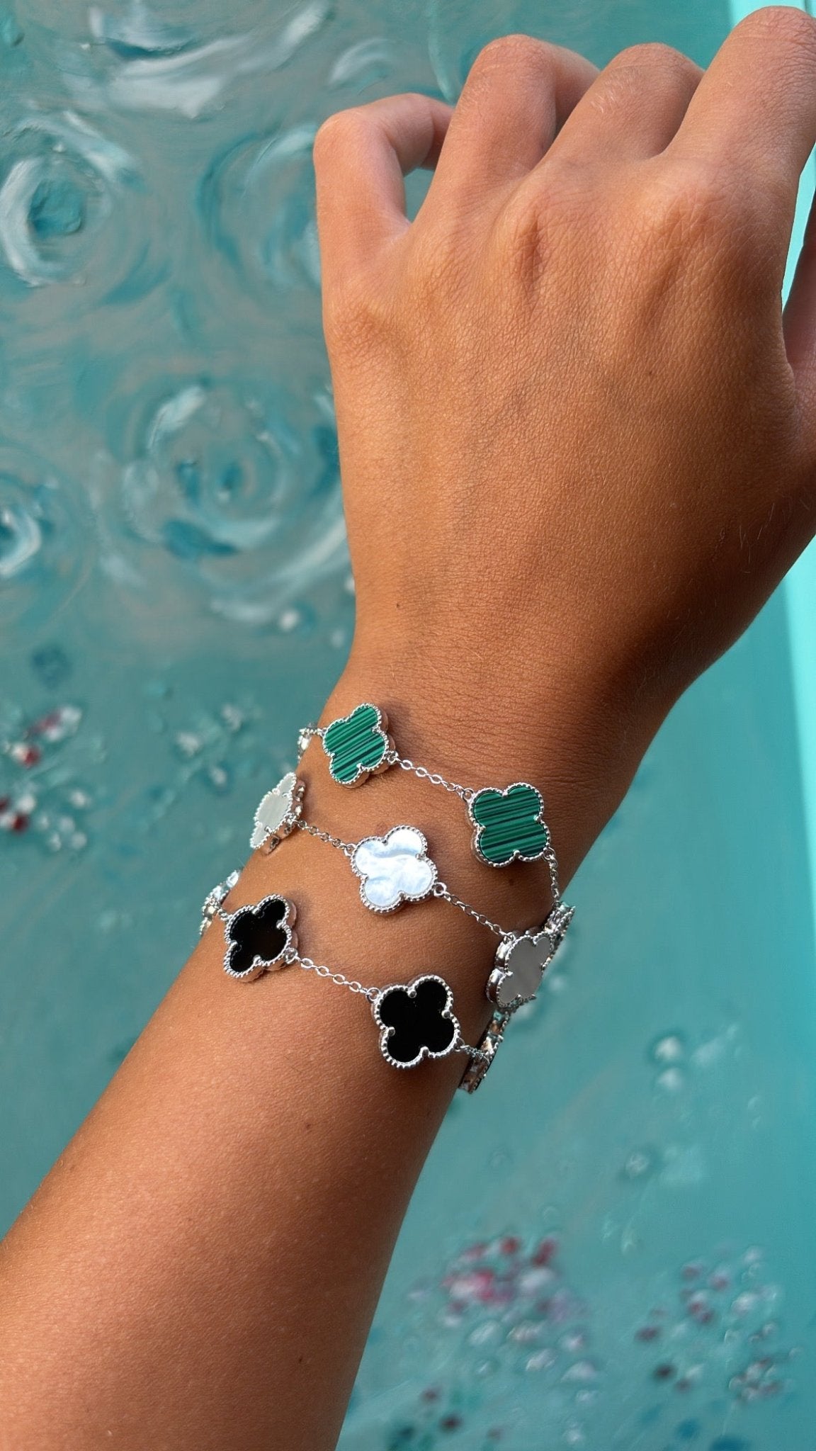 Bracciale quadrifoglio 5 fiori S nero in argento 925 - SIddharta
