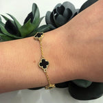 Bracciale quadrifoglio 5 fiori XS dorato con onice in argento 925 - SIddharta