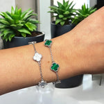 Bracciale quadrifoglio 5 fiori XS malachite in argento 925 - SIddharta