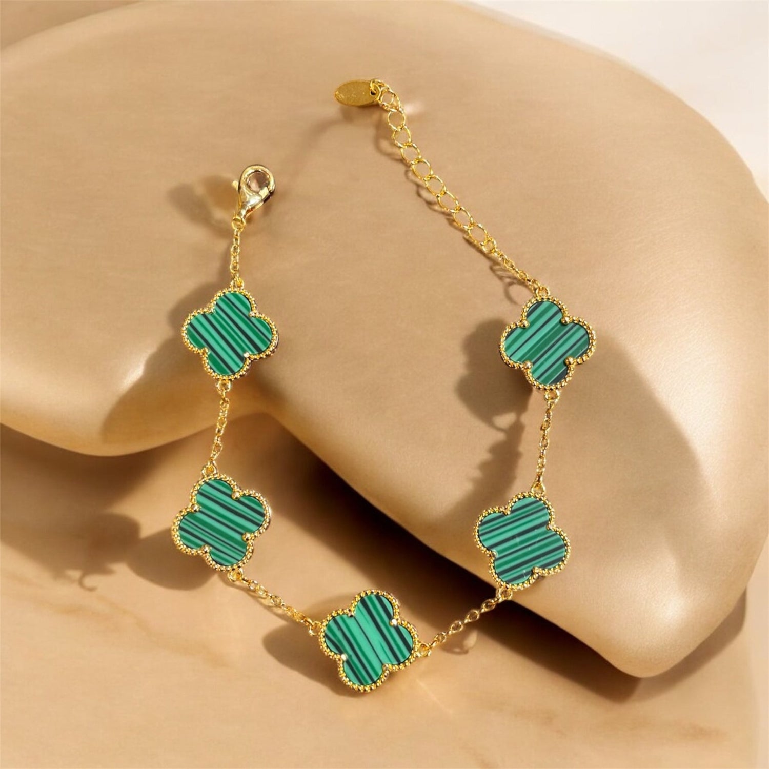 Bracciale quadrifoglio S oro e malachite in argento 925 - SIddharta