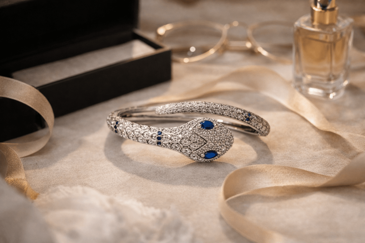 Bracciale Serpente in Argento 925 con Zirconi – Eleganza Avvolgente - SIddharta