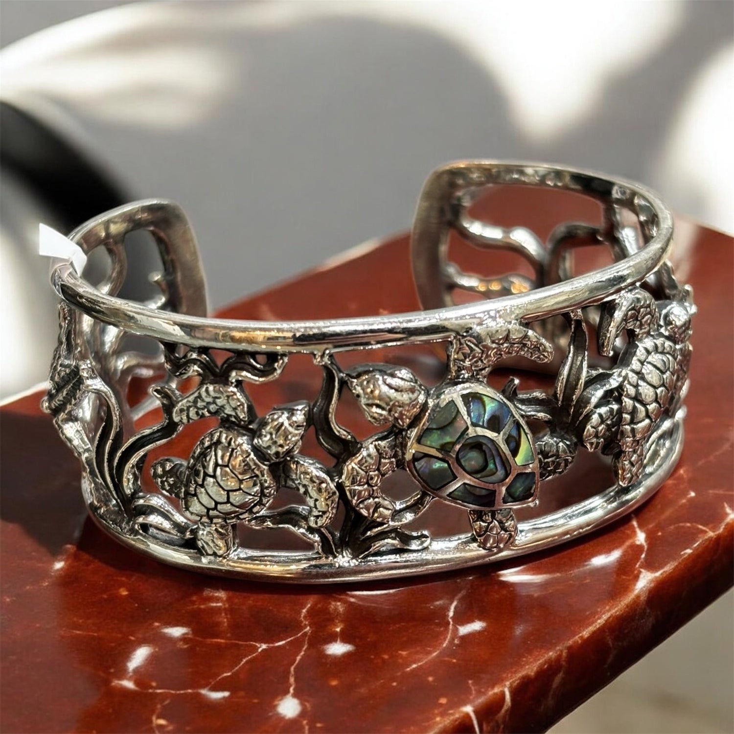 Bracciale tartarughe con madreperla rigido in argento 925 - SIddharta