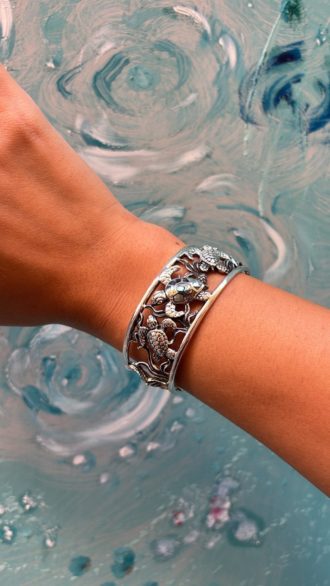 Bracciale tartarughe con madreperla rigido in argento 925 - SIddharta