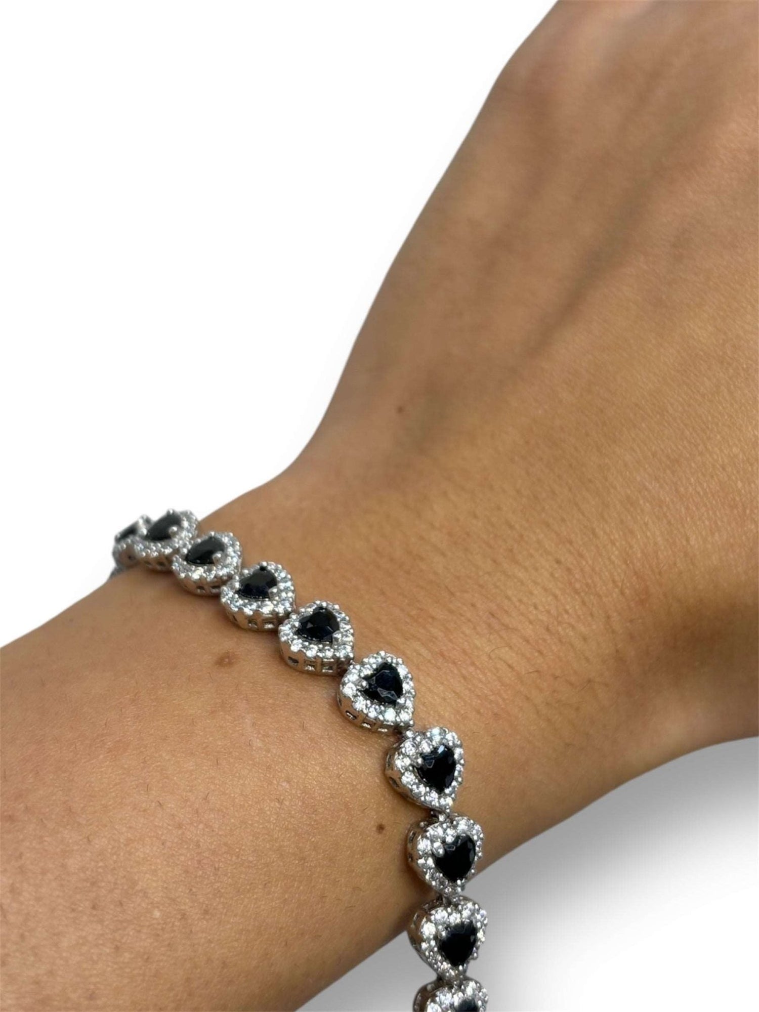 Bracciale Tennis cuore nero argento 925 - SIddharta