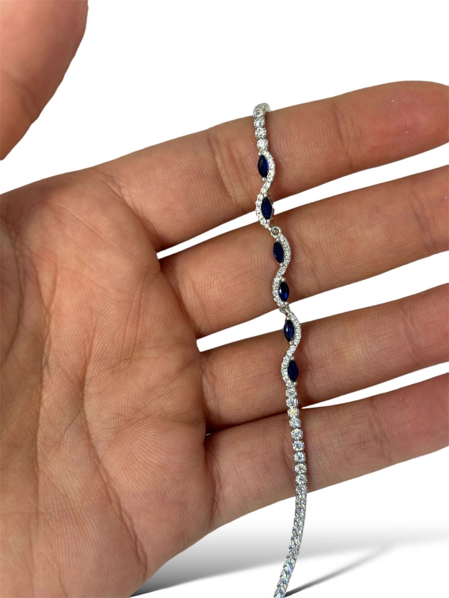 Bracciale tennis goccia blu argento 925 - SIddharta
