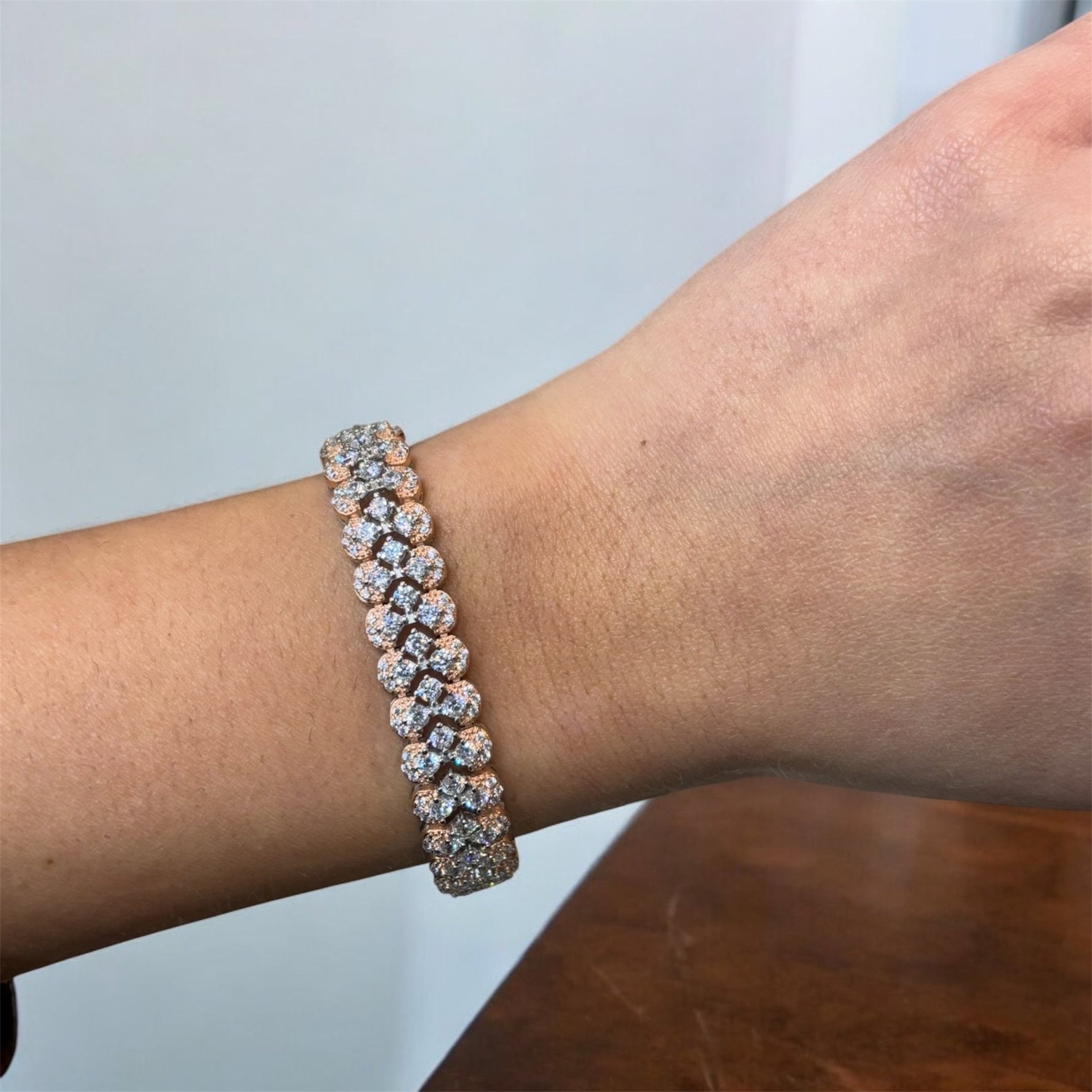 Bracciale tennis maglia larga bianco e ramato in argento 925 - SIddharta