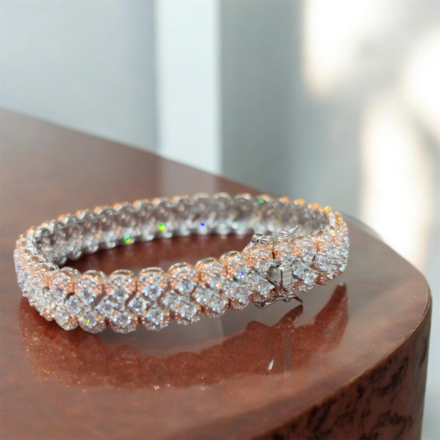 Bracciale tennis maglia larga bianco e ramato in argento 925 - SIddharta