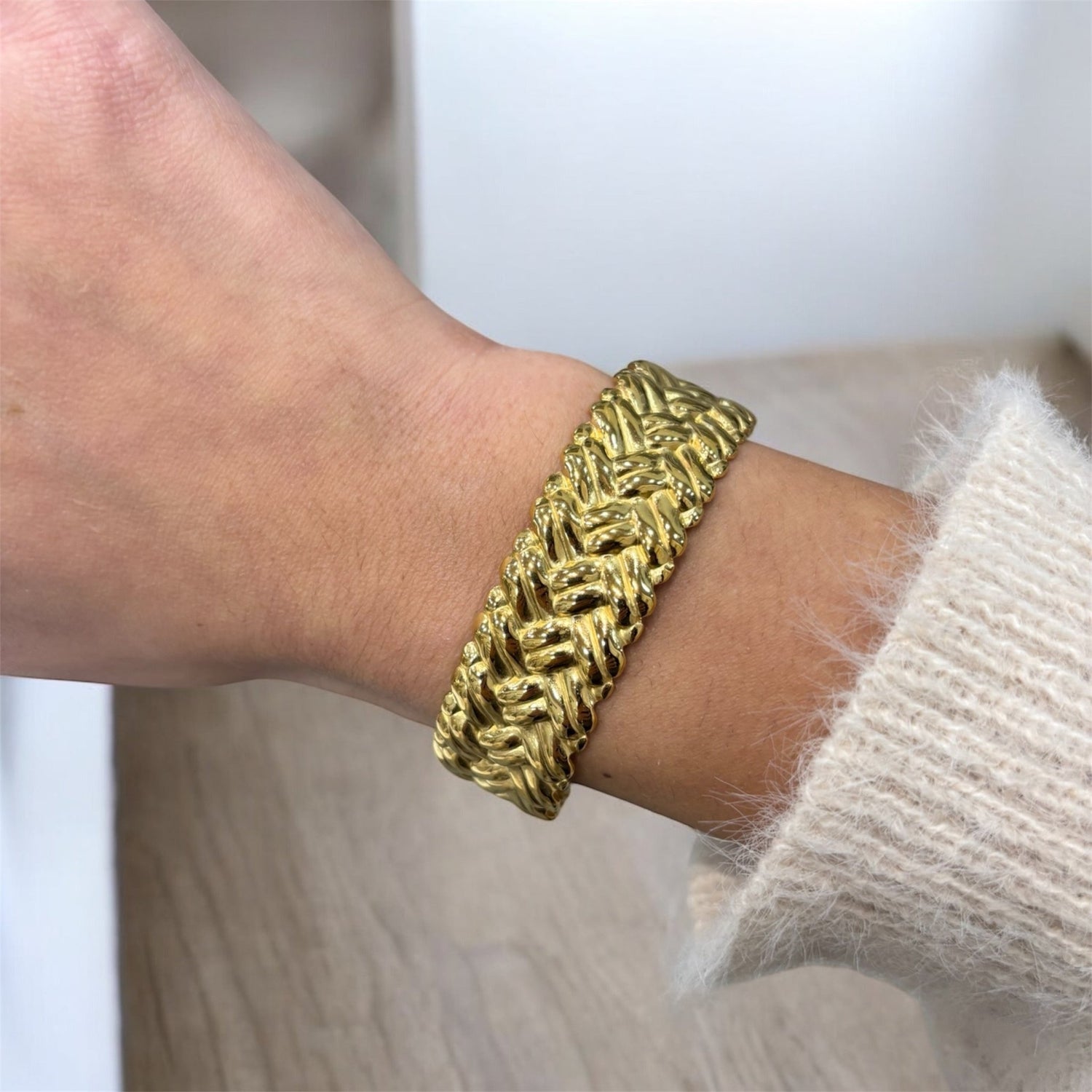Bracciale treccia rigido oro in acciaio inossidabile - SIddharta