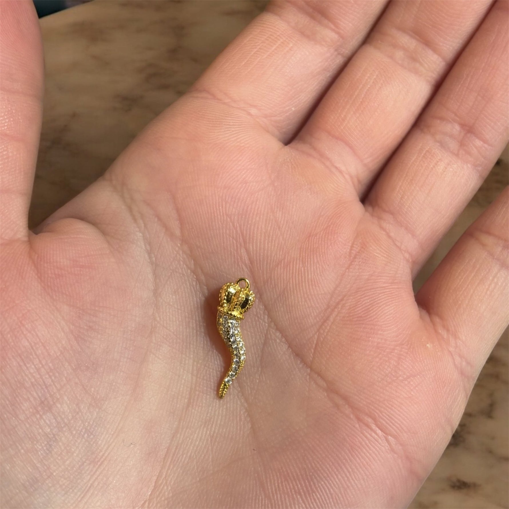 Ciondolo cornetto coroncina oro con zirconi in argento 925 - SIddharta