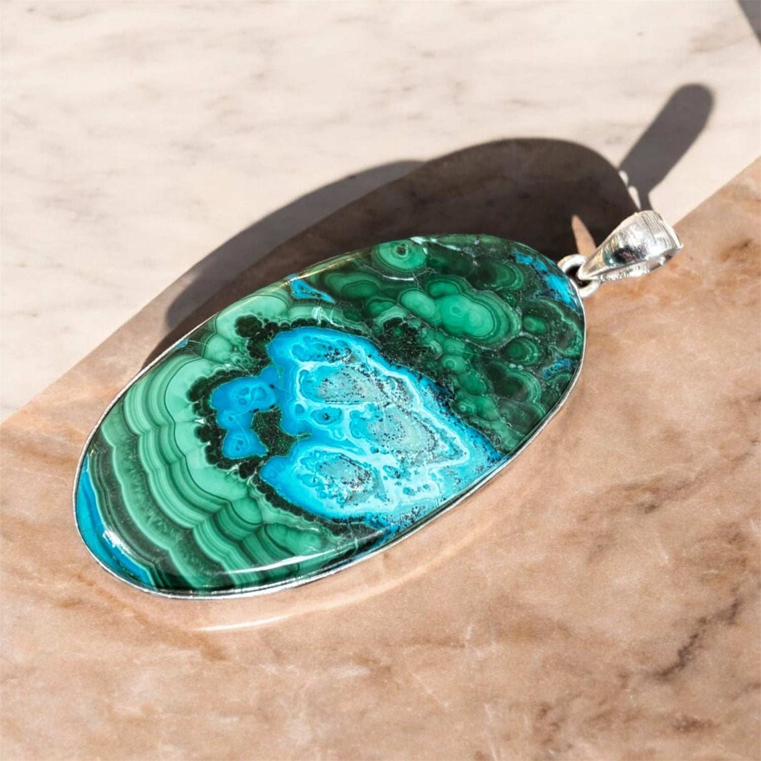 Ciondolo Crisocolla e Malachite in argento 925 - SIddharta