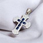 Ciondolo croce con zirconi blu in argento 925 - SIddharta