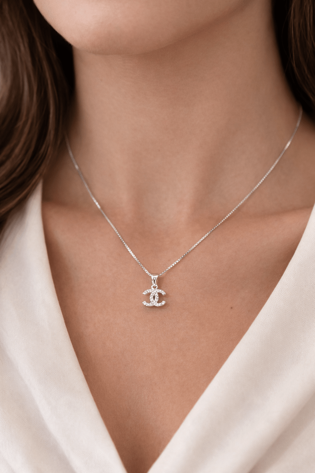 Ciondolo doppia c con Zirconi e Catenina Veneziana in Argento 925 - SIddharta