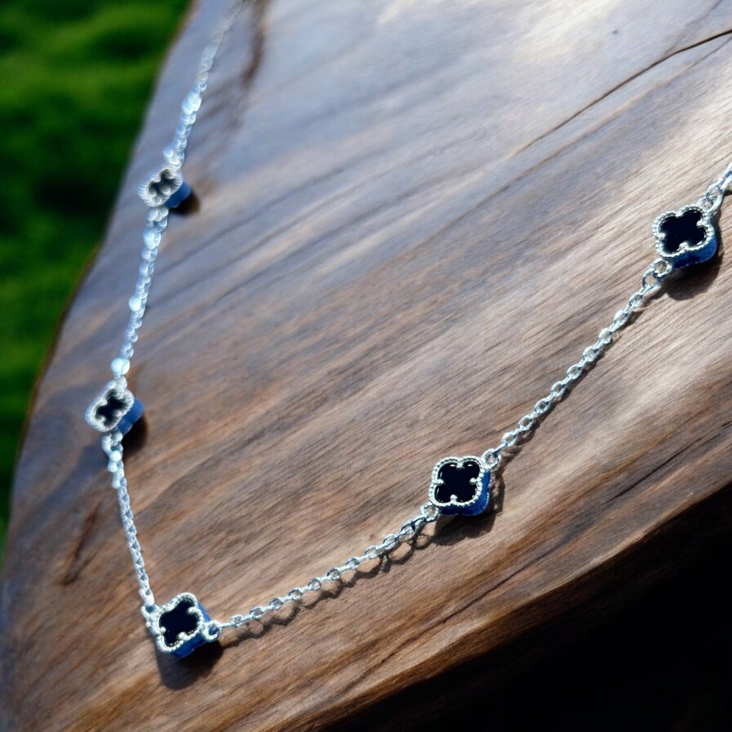 Collana 5 fiori onice in argento 925 - SIddharta