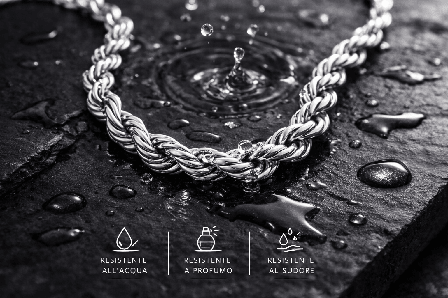 Collana Corda Uomo in Acciaio Inossidabile 316L Argento – Catena Intrecciata Resistente all’Acqua - SIddharta