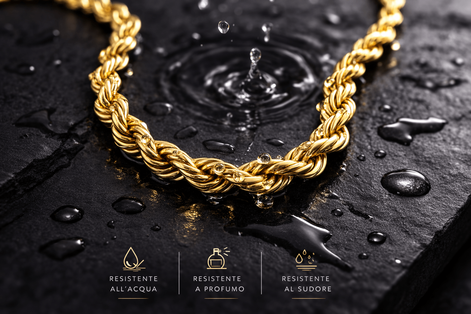 Collana Corda Uomo in Acciaio Inossidabile 316L Dorato – Catena Intrecciata Resistente all’Acqua - SIddharta